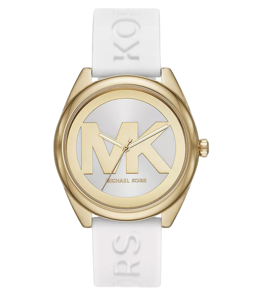 Michael Kors Janelle Three Hand Silver Dial White Rubber Strap Watch For Women - MK7141