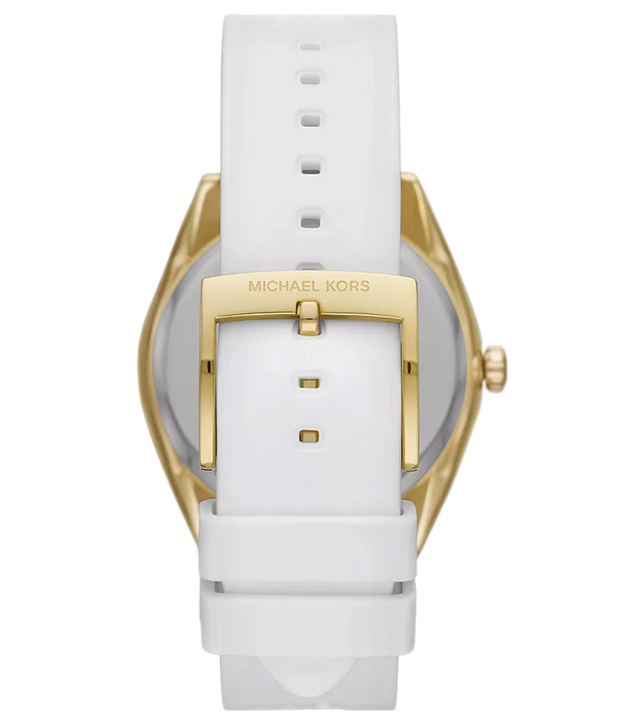 Michael Kors Janelle Three Hand Silver Dial White Rubber Strap Watch For Women - MK7141