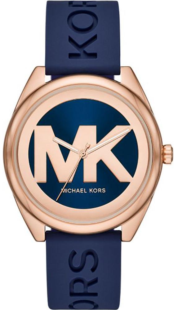 腕時計 Michael Kors ラバーウォッチ ネイビーシリコン Michael Kors Janelle Three Hand Blue Dial Blue Rubber Strap Watch For