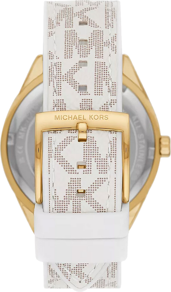 Michael Kors Jessa Multifunction Gold Dial White Leather Strap Watch For Women - MK7204