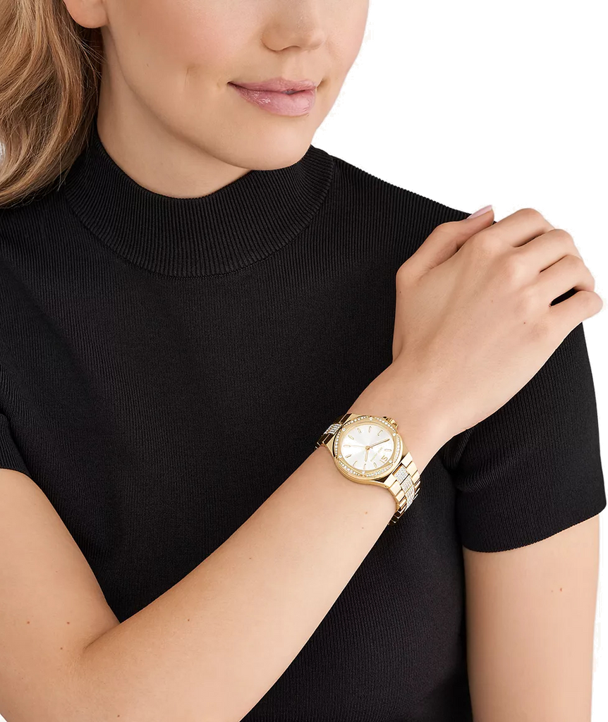 Michael Kors Lenox Three Hand Silver Dial Gold Steel Strap Watch For Women - MK7361