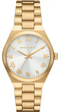 Michael Kors Lennox Three Hand Silver Dial Gold Steel Strap Watch For Women - MK7391