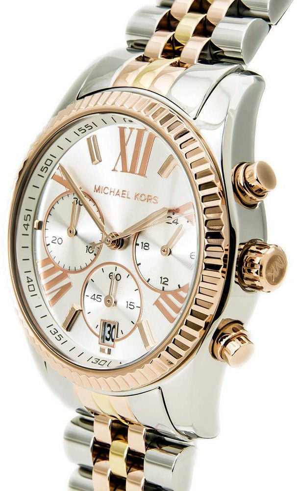 Michael Kors Lexington Chronograph Silver Dial Two Tone Steel Strap Watch for Women - MK5735