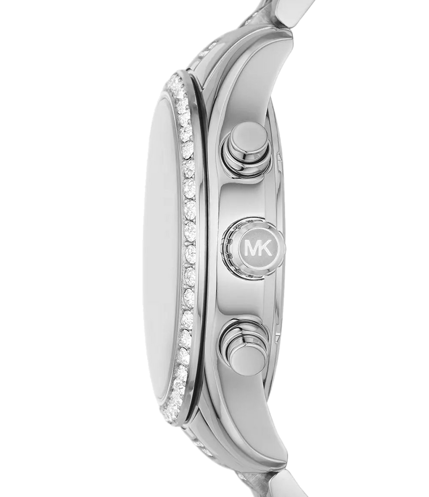 Michael Kors Lexington Chronograph White Dial Silver Steel Strap Watch For Women - MK7243
