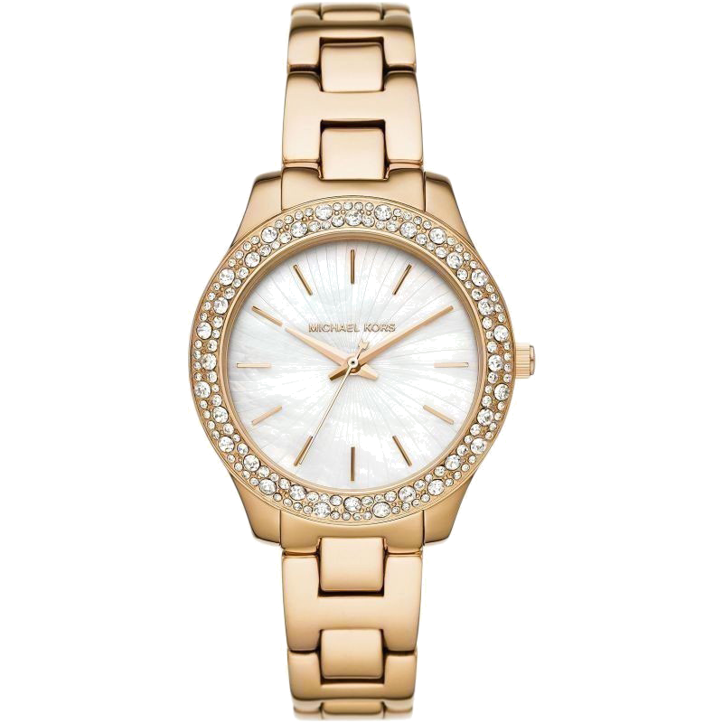 Michael Kors Liliane Mother of Pearl White Dial Gold Steel Strap Watch For Women - MK4555