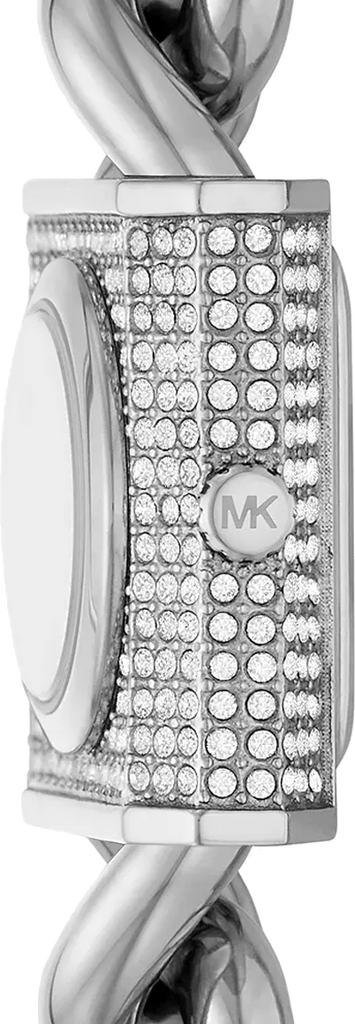 Michael Kors Chain Lock Pave Silver Dial Silver Steel Strap Watch For Women - MK4718