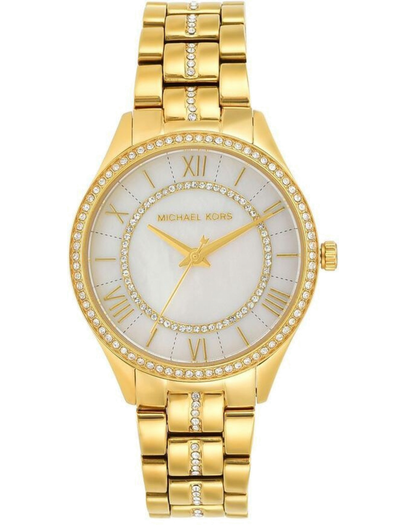Michael Kors Lauryn Mother of Pearl White Dial Gold Steel Strap Watch for Women - MK3899