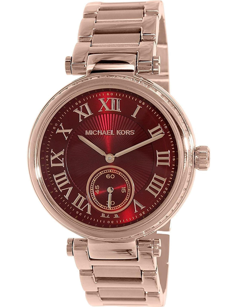 Michael Kors Skylar Maroon Dial Rose Gold Steel Strap Watch for Women - MK6086