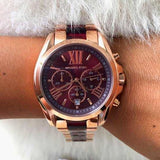Michael Kors Bradshaw Burgundy Dial Two Tone Steel Strap Watch for Women - MK6270