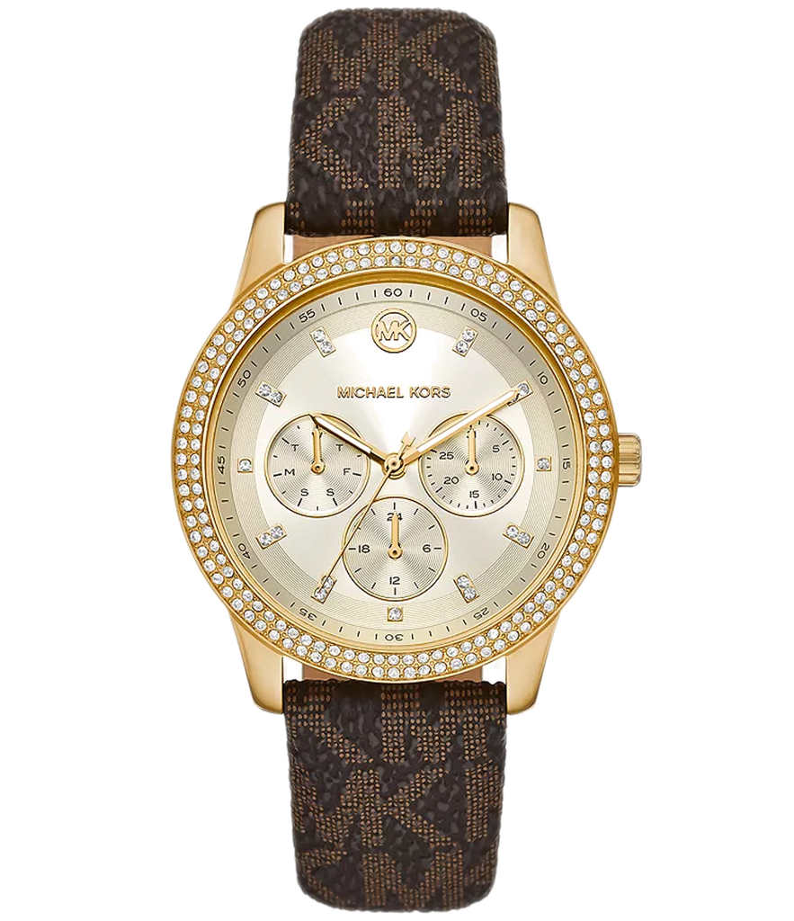 Michael Kors Tibby Multifunction Gold Dial Brown Leather Strap Watch For Women - MK6966