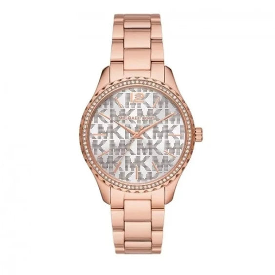 Michael Kors Layton Three Hand Silver Dial Rose Gold Steel Strap Watch For Women - MK7297