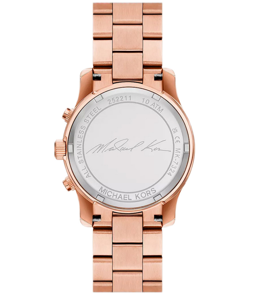 Michael Kors Runway Chronograph Rose Gold Dial Rose Gold Steel Strap Watch For Women - MK7324