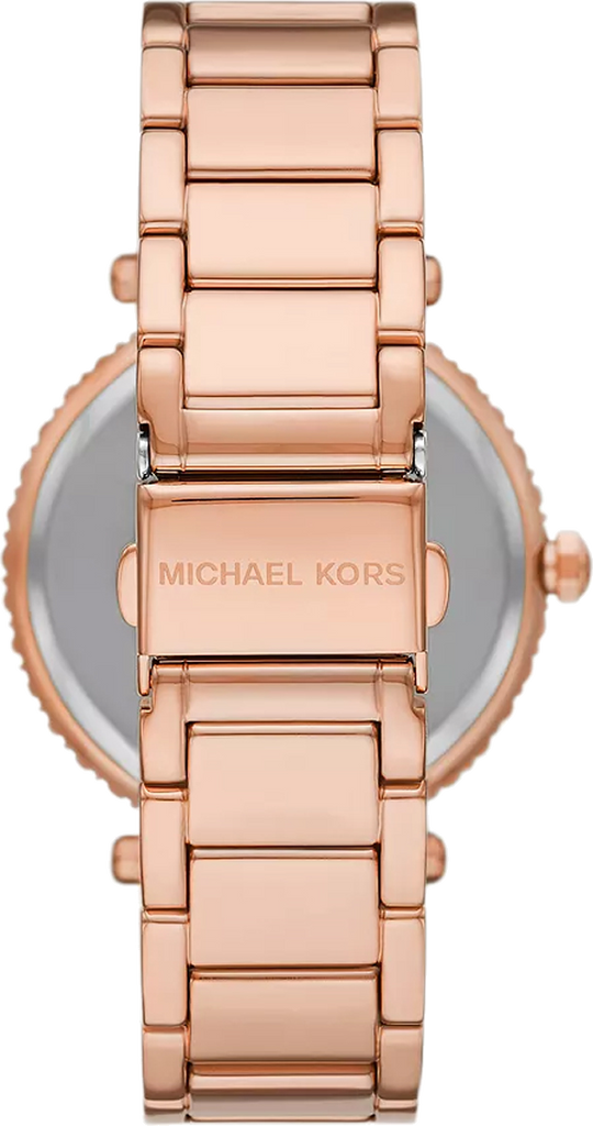 Michael Kors Parker Three-Hand Mother of Pearl White Dial Rose Gold Steel Strap Watch For Women - MK4695