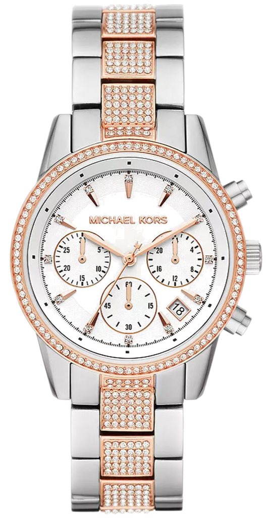 Michael Kors Ritz Chronograph White Dial Two Tone Steel Strap Watch For Women - MK6651