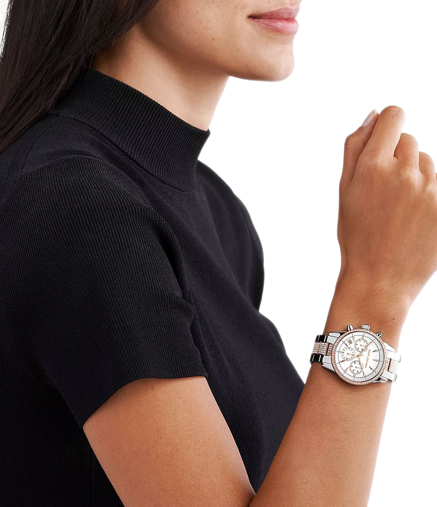 Michael Kors Ritz Chronograph White Dial Two Tone Steel Strap Watch For Women - MK6651