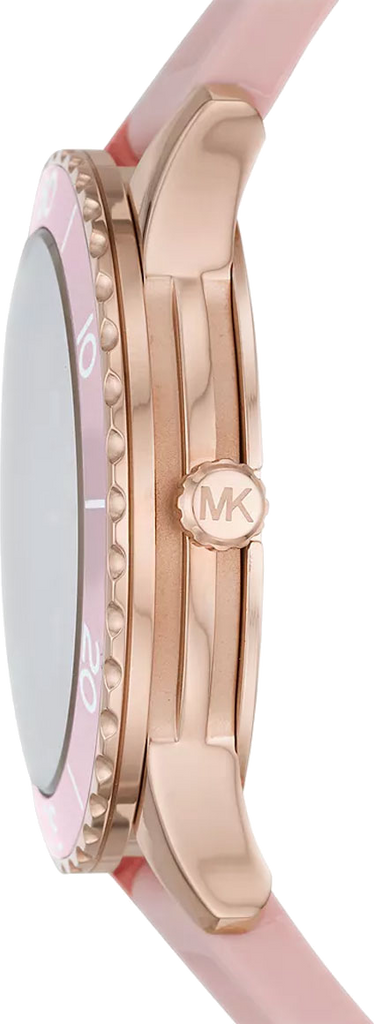 Michael Kors Runway Three Hand Crystal Pave Dial Pink Rubber Strap Watch For Women - MK6854