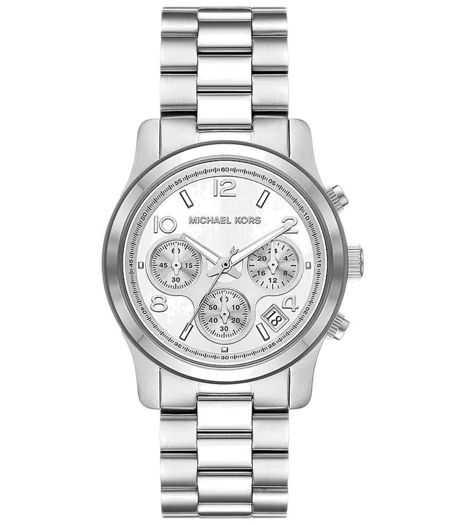 Michael Kors Runway Chronograph Silver Dial Silver Steel Strap Watch For Women - MK7325