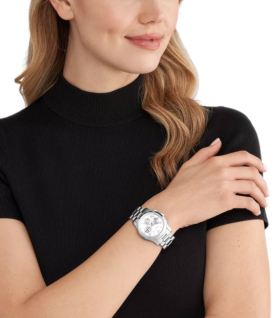 Michael Kors Runway Chronograph Silver Dial Silver Steel Strap Watch For Women - MK7325