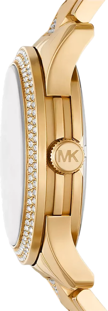 Michael Kors Runway Three Hand Green Dial Gold Steel Strap Watch For Women - MK7390
