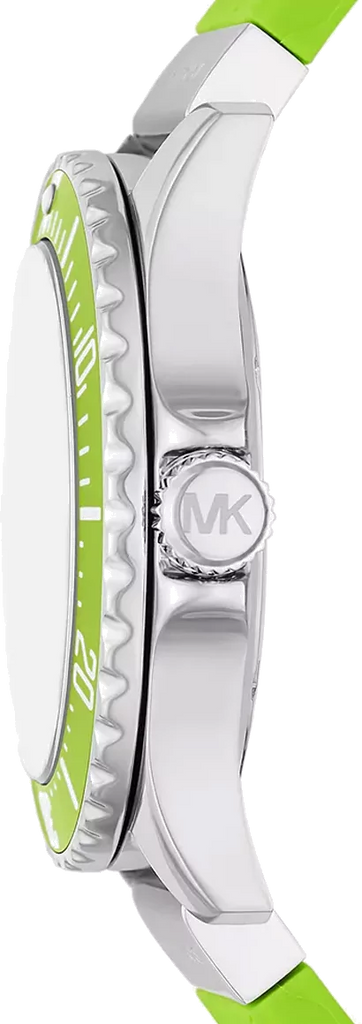 Michael Kors Everest Three Hand Crystals Silver Dial Green Silicone Strap Watch For Women - MK7360