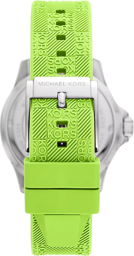 Michael Kors Everest Three Hand Crystals Silver Dial Green Silicone Strap Watch For Women - MK7360