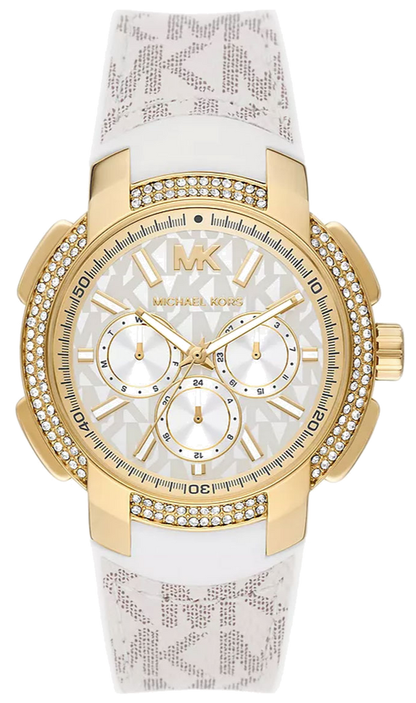 Michael Kors Sydney Quartz White Dial White Leather Strap Watch For Women - MK7221