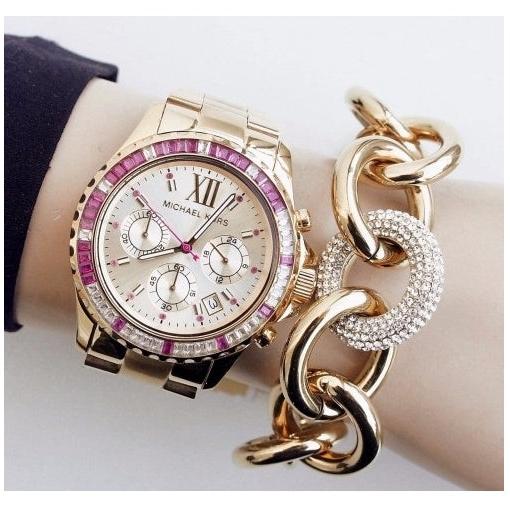 Michael Kors Everest Chronograph Gold Dial Gold Steel Strap Watch for Women - MK5871