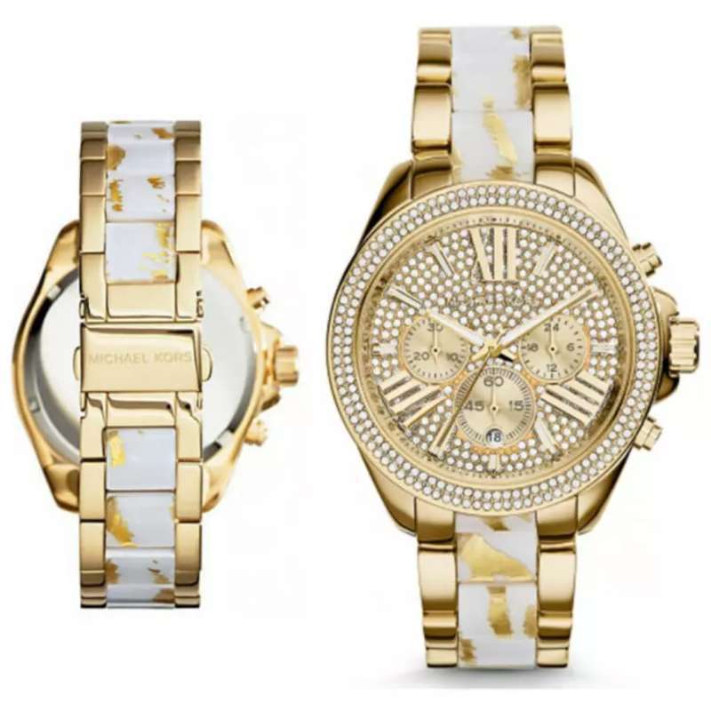 Michael Kors Wren Diamonds Gold  Dial Two Tone Steel Strap Watch for Women - MK6157