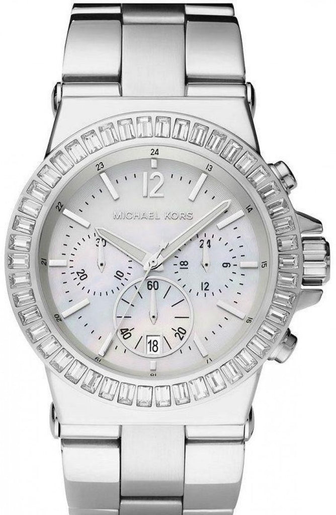 Michael Kors Dylan Glitz Chronograph White Dial Silver Steel Strap Watch For Women - MK5411