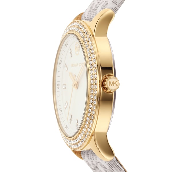 Michael Kors Tibby Analog Silver Dial White Leather Strap Watch for Women - MK1049