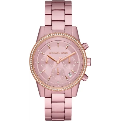 Michael Kors Ritz Chronograph Rose Gold Dial Rose Gold Steel Strap Watch For Women - MK6753