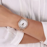 Michael Kors Lilane Three Hand Mother of Pearl White Dial Rose Gold Steel Strap Watch For Women - MK4557