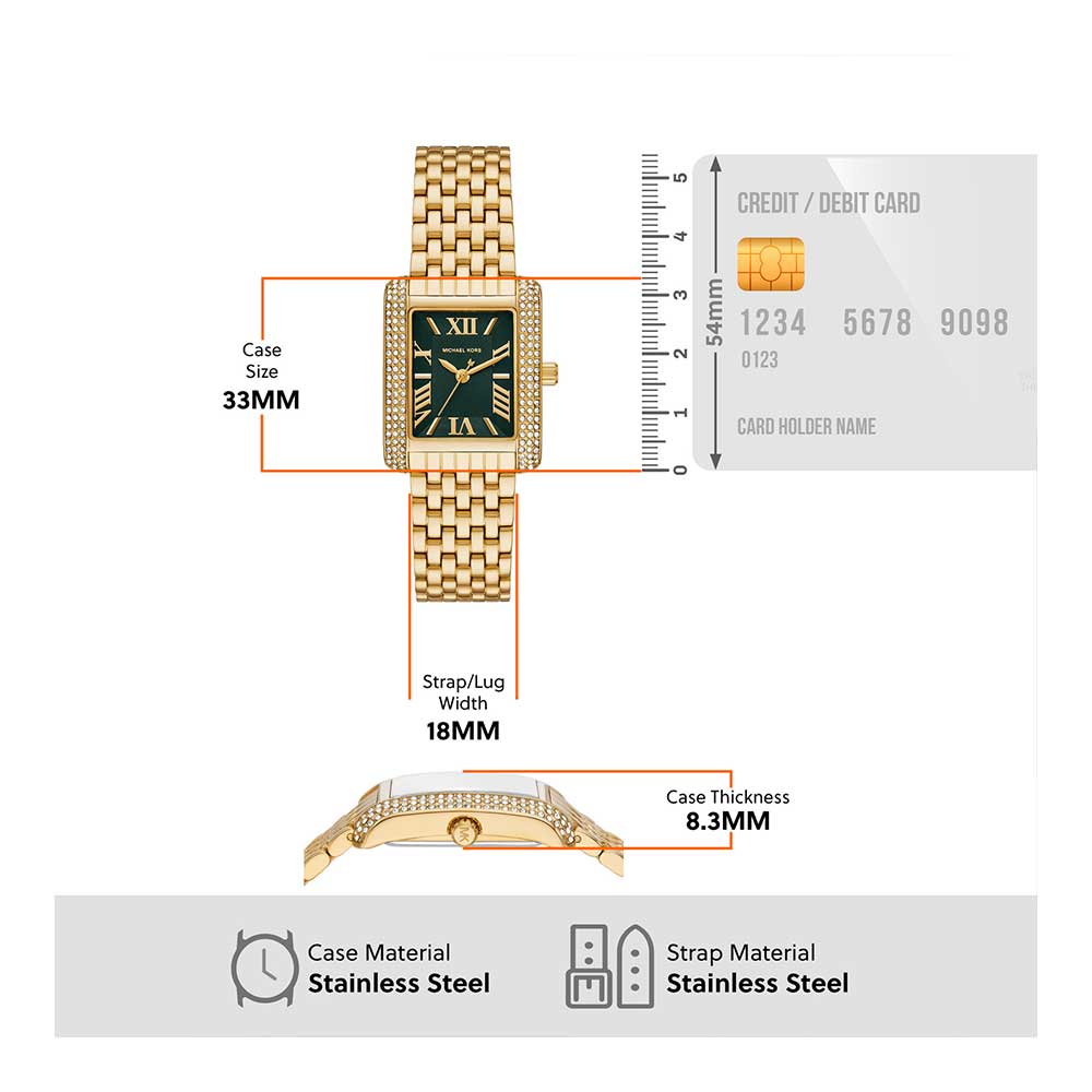 Michael Kors Emery Pave Analog Green Dial Gold Steel Strap Watch for Women - MK4742