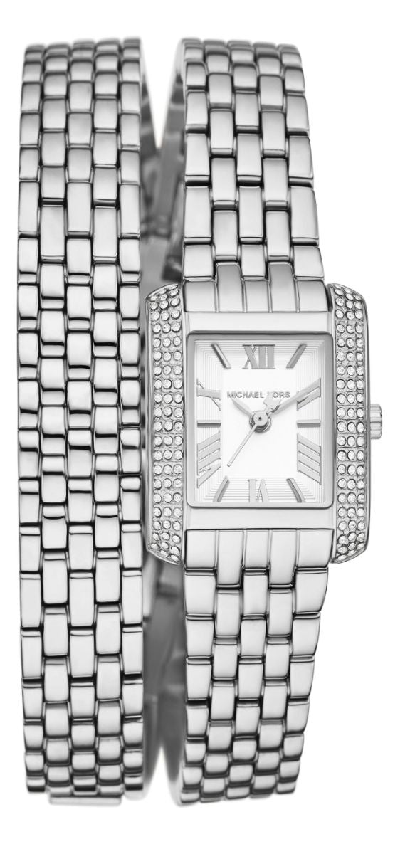 Michael Kors Emery Pave Double Wrap White Dial Silver Steel  display picture 1