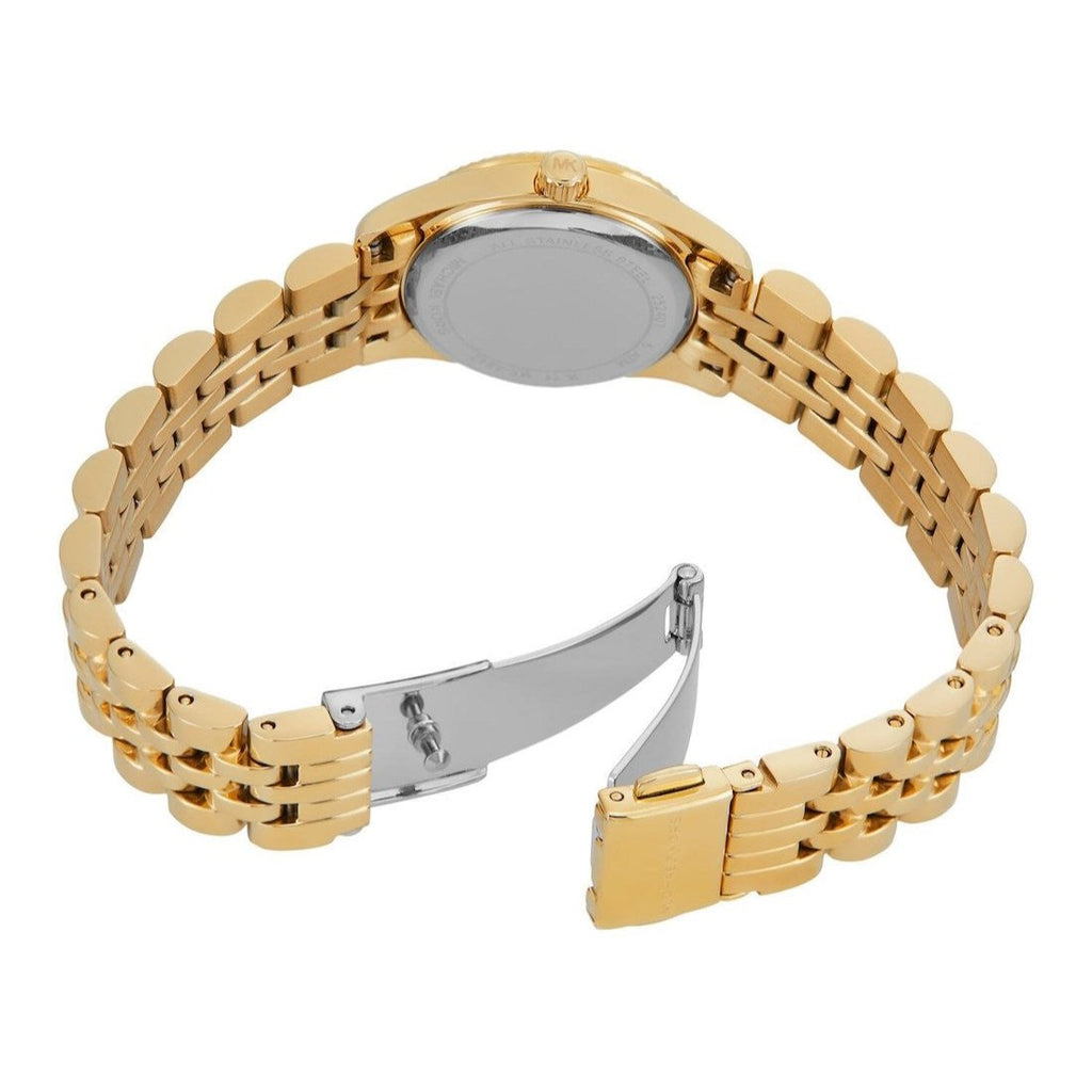 Michael Kors Lexington Pave Three-Hand Green Dial Gold Steel Strap Watch for Women - MK4842