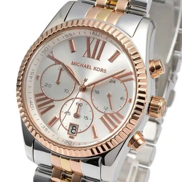 Michael Kors Lexington Chronograph Silver Dial Two Tone Steel Strap Watch for Women - MK5735