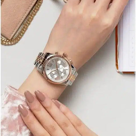 Michael Kors Lexington Chronograph Silver Dial Two Tone Steel Strap Watch for Women - MK5735