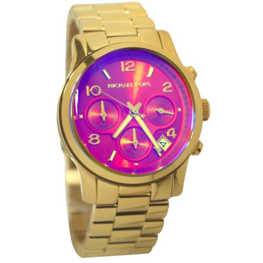 Michael Kors Runway Iridescent Pink Dial Gold Steel Strap Watch for Women - MK5939