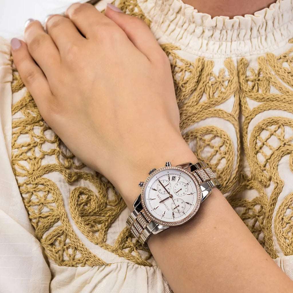 Michael Kors Ritz Chronograph White Dial Two Tone Steel Strap Watch For Women - MK6651