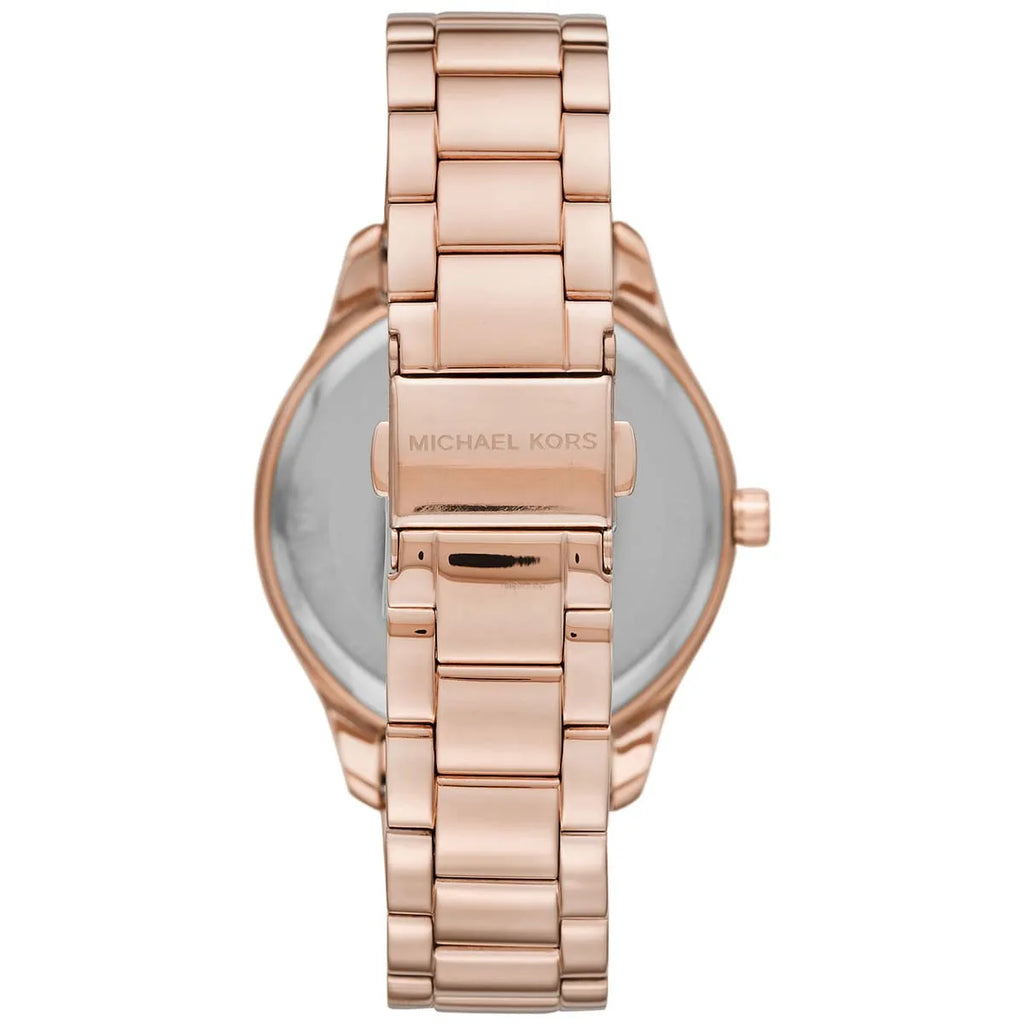 Michael Kors Layton Three Hand Pink Dial Rose Gold Steel Strap Watch For Women - MK6848