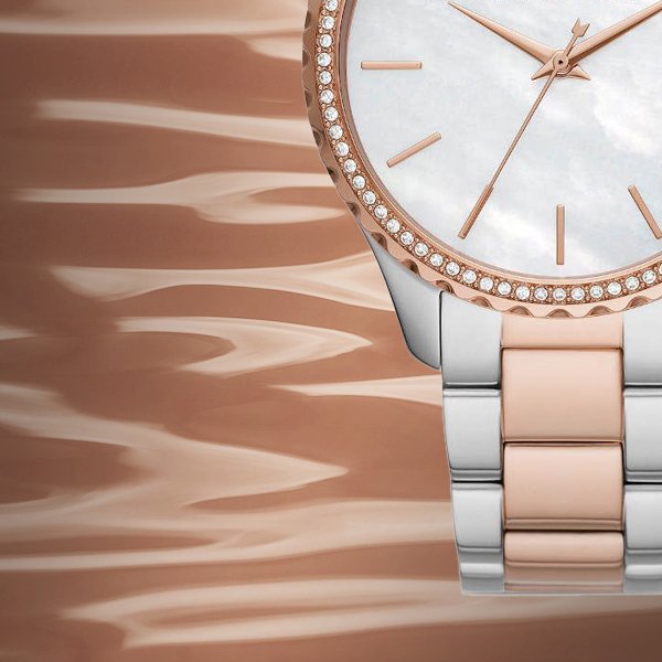 Michael Kors Layton Three Hand Mother of Pearl White Dial Two Tone Steel Strap Watch For Women - MK6849