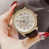 Michael Kors Tibby Multifunction Gold Dial Brown Leather Strap Watch For Women - MK6966