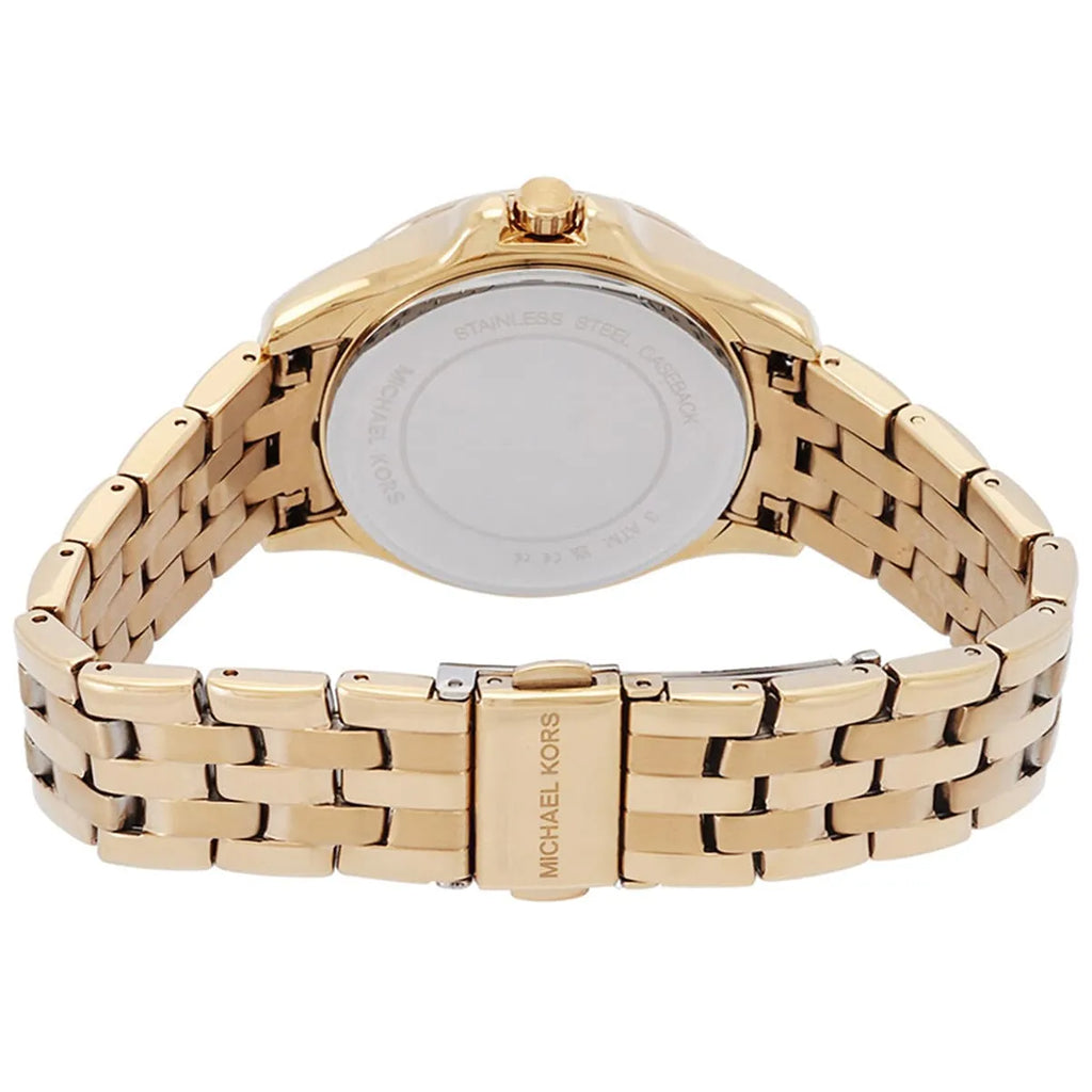 Michael Kors Mini Pilot Quartz Gold Dial Gold Steel Strap Watch For Women - MK7366