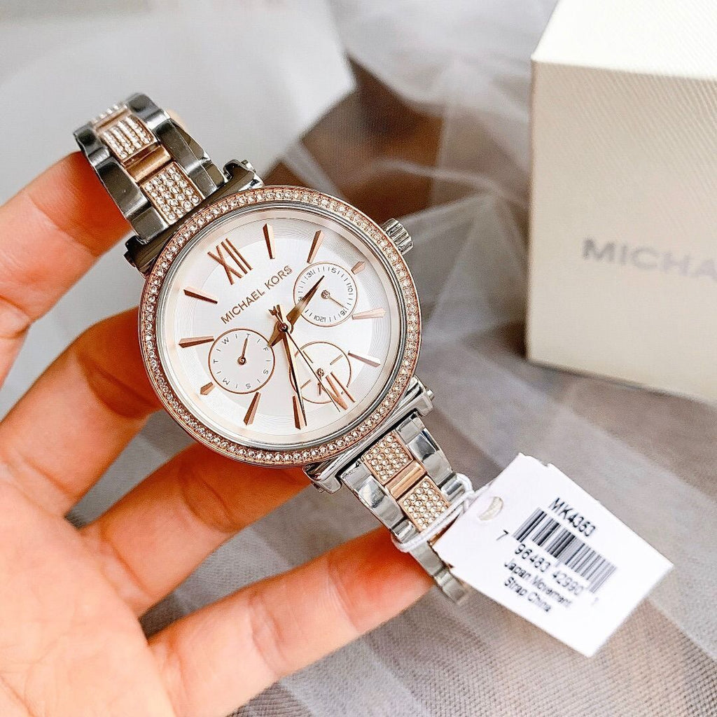 Michael Kors Sofie Chronograph White Dial Two Tone Steel Strap Watch For Women - MK4353