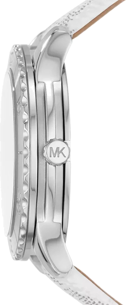 Michael Kors Runway Three Hand White Dial White Leather Strap Watch For Women - MK6998