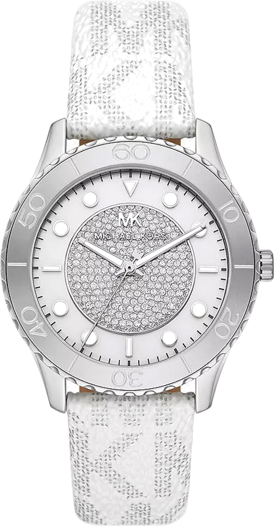 Michael Kors Runway Three Hand White Dial White Leather Strap Watch For Women - MK6998