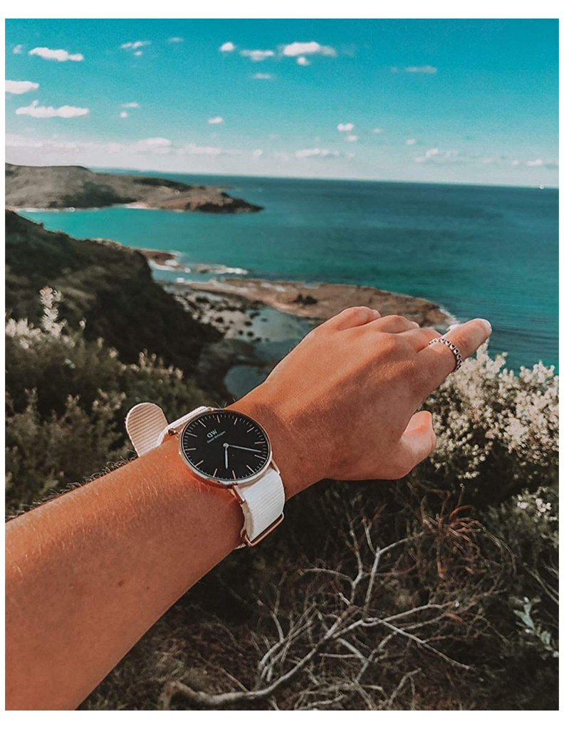 Daniel Wellington Classic Dover Black Dial White Nylon Strap Watch For Women - DW00100310