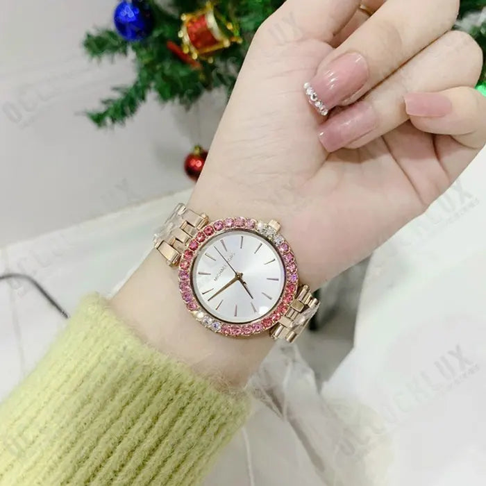 Michael Kors Darci Pave Silver Dial Rose Gold Steel Strap Watch For Women - MK4517