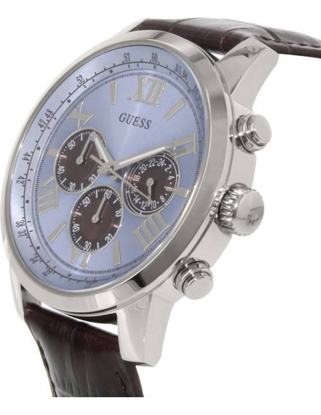 Guess Horizon Chronograph Analog Blue Dial Brown Leather Strap Watch For Men - W0380G6