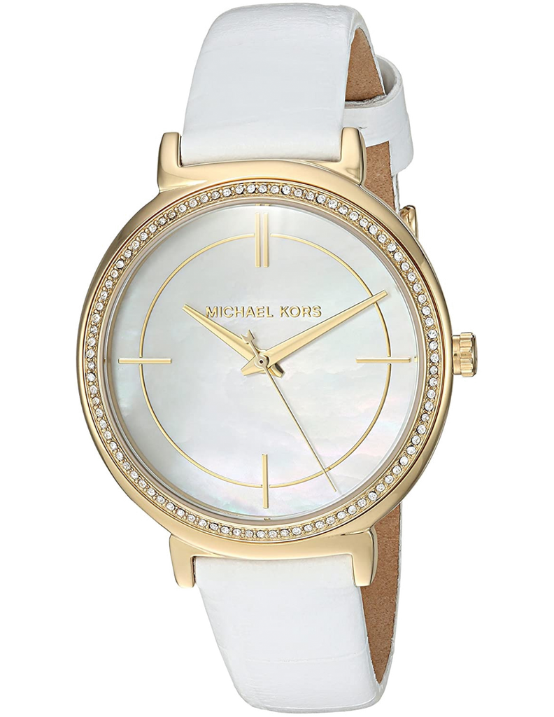 Michael Kors Cinthia Mother of Pearl Dial White Leather Strap Watch for Women - MK2662
